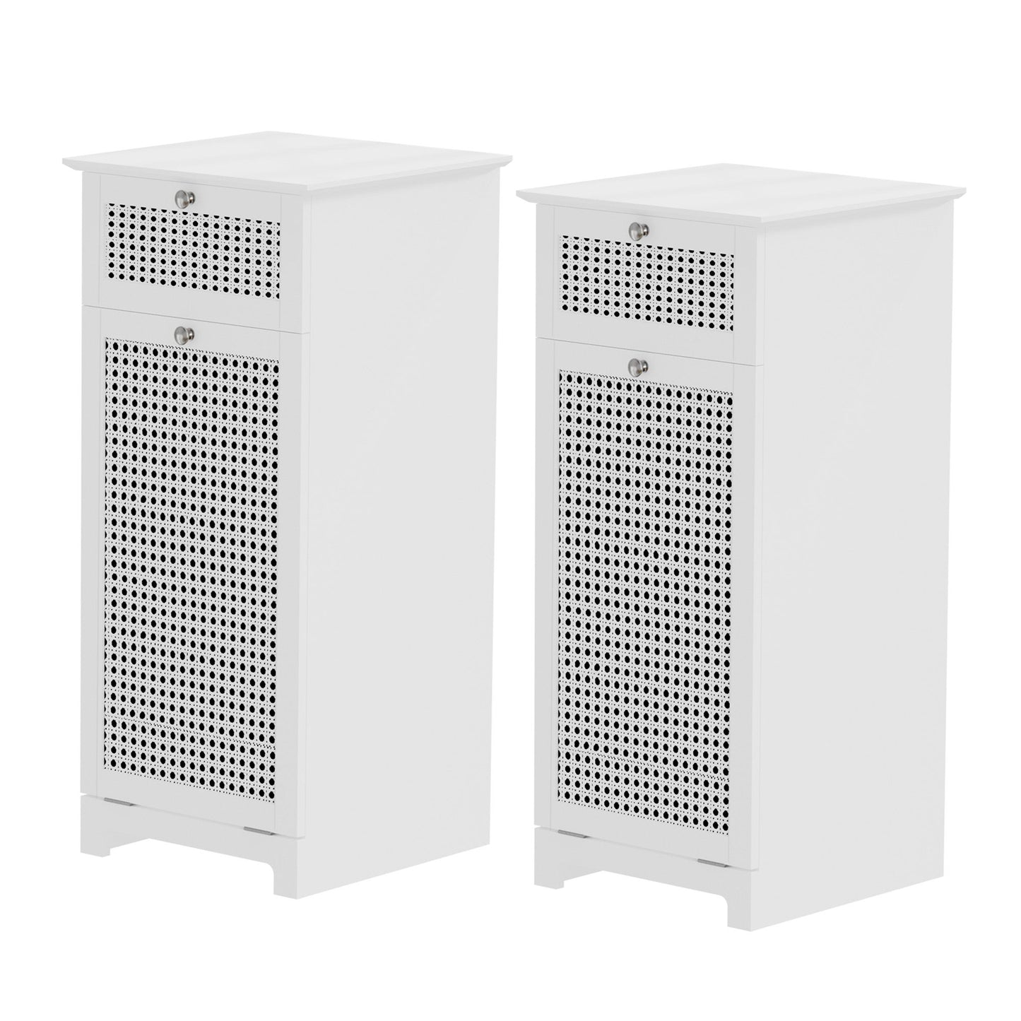 Set of 2 Laundry Hamper Cabinet Bathroom Storage White Rattan