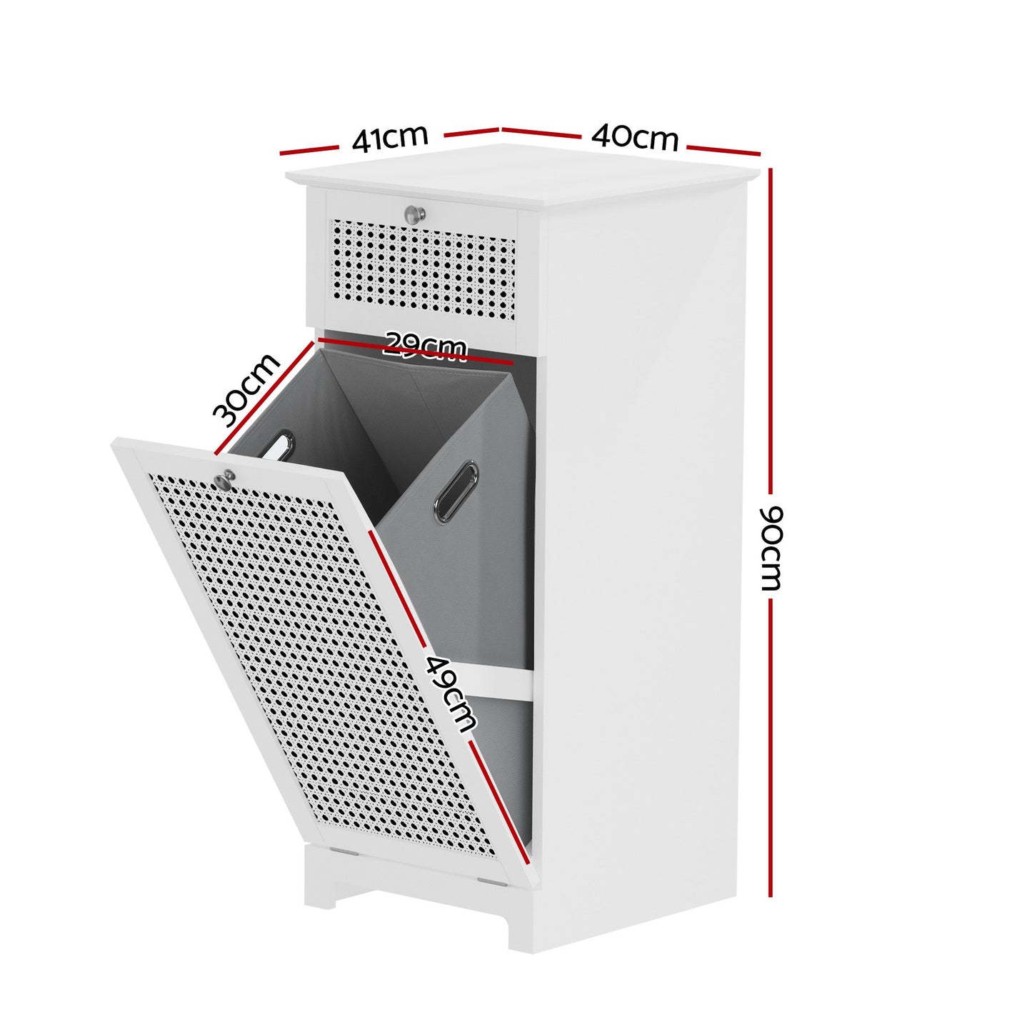 Set of 2 Laundry Hamper Cabinet Bathroom Storage White Rattan