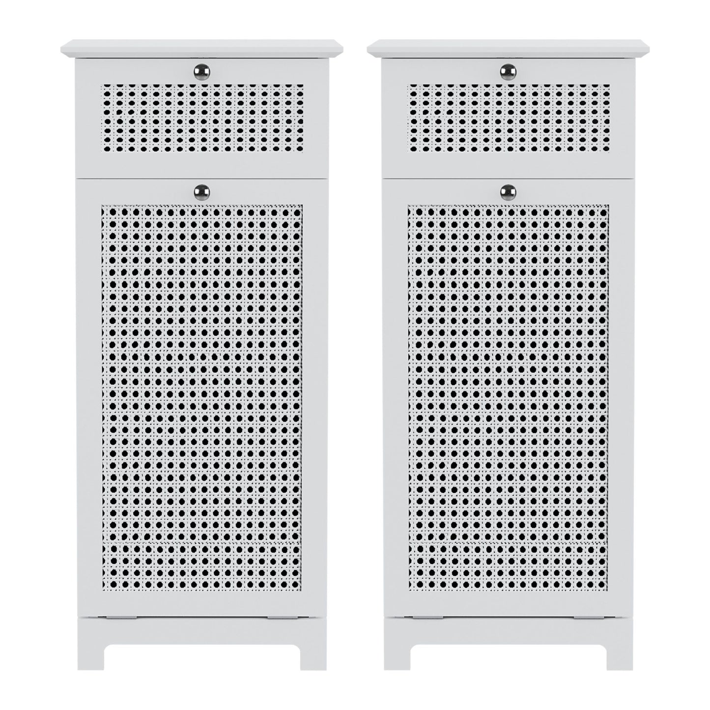 Set of 2 Laundry Hamper Cabinet Bathroom Storage White Rattan