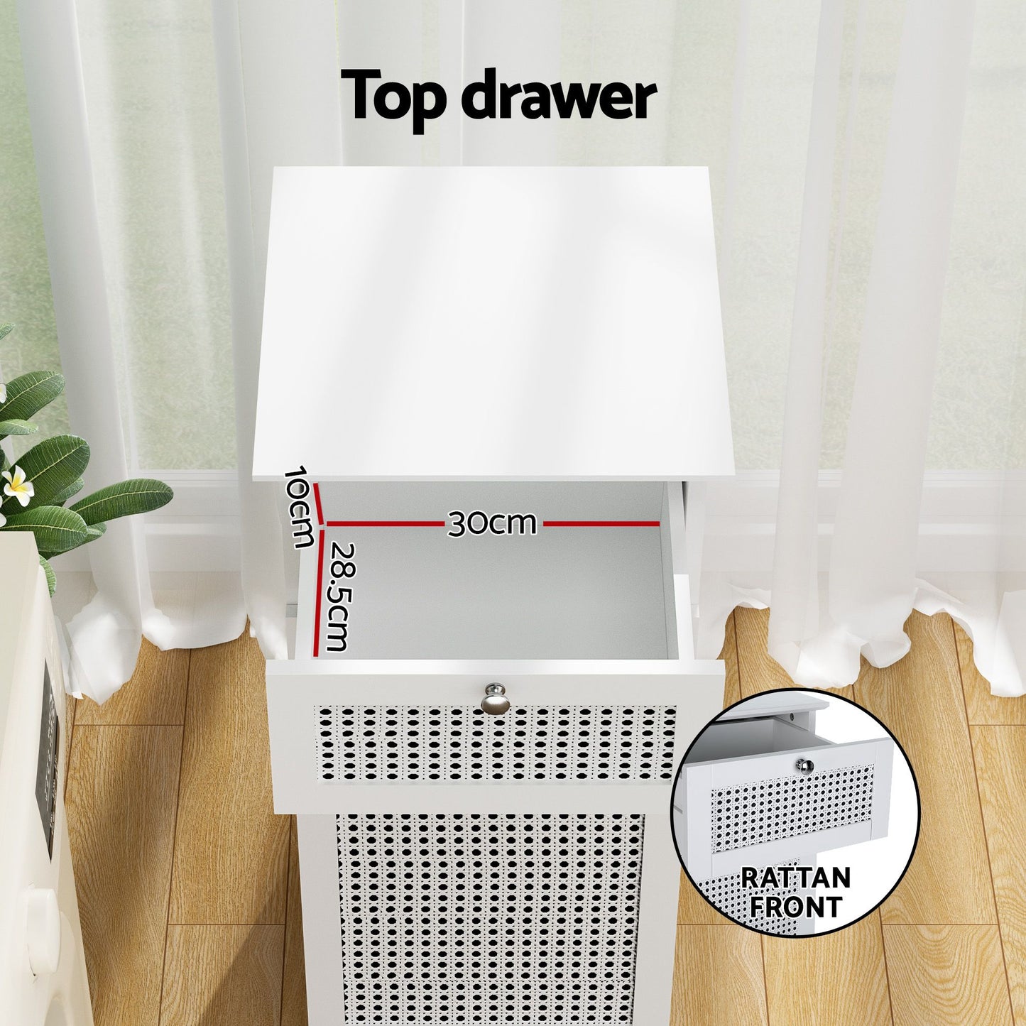 Set of 2 Laundry Hamper Cabinet Bathroom Storage White Rattan