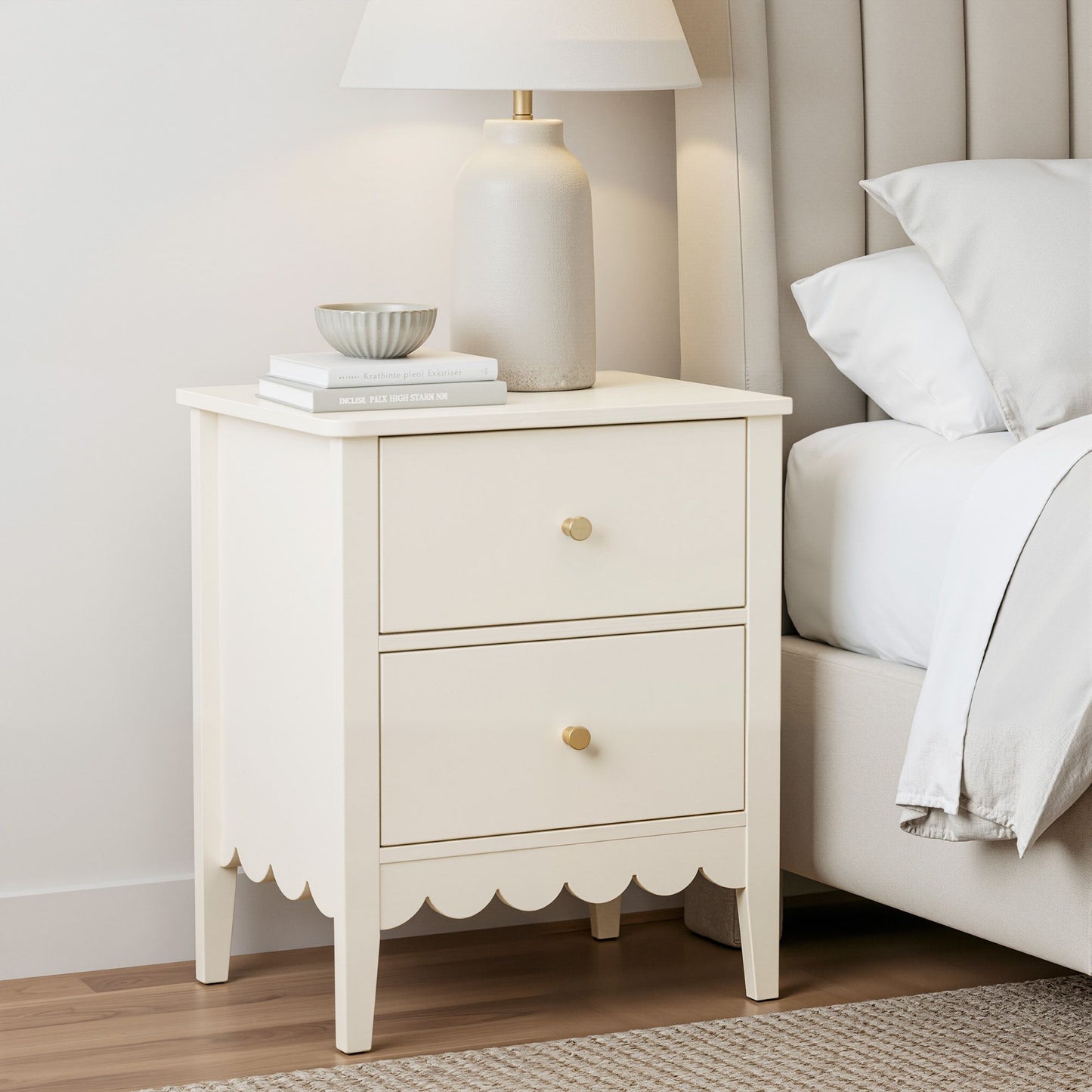 Simcoe Bedside Tables Bedroom Storage Nightstand with 2 Drawers - White