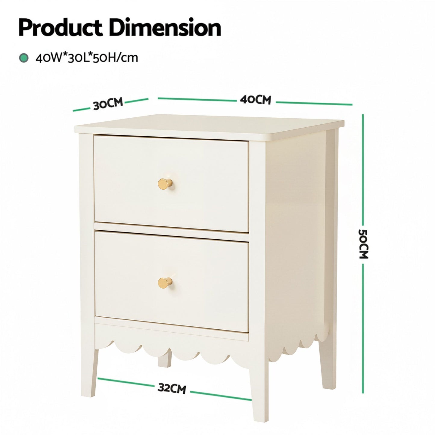 Simcoe Bedside Tables Bedroom Storage Nightstand with 2 Drawers - White