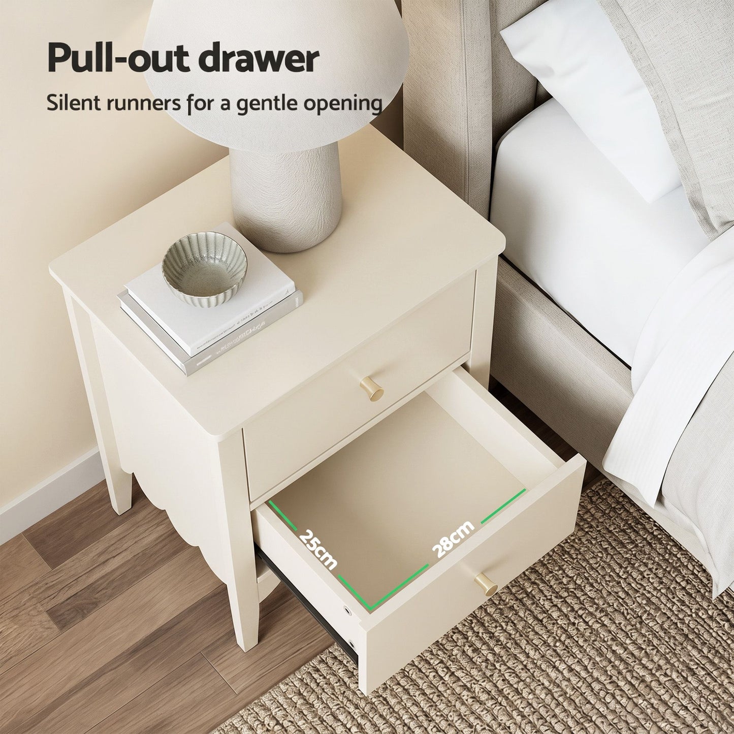Simcoe Bedside Tables Bedroom Storage Nightstand with 2 Drawers - White