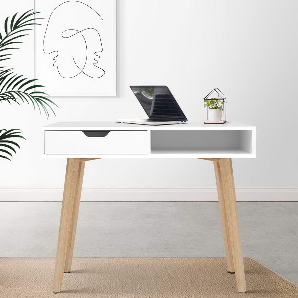 Artiss Computer Desk Drawer Cabinet Shelf White 90cm