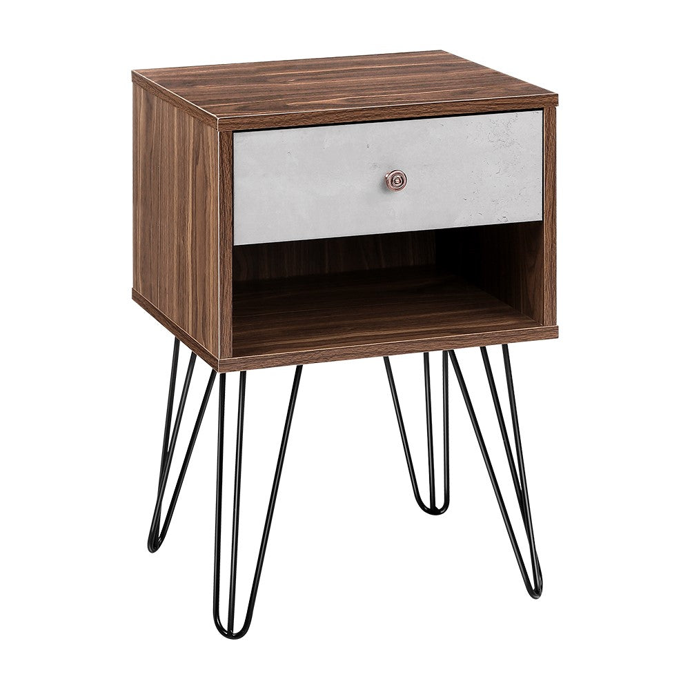 Thorold Wooden Bedside Tables - Grey & Walnut