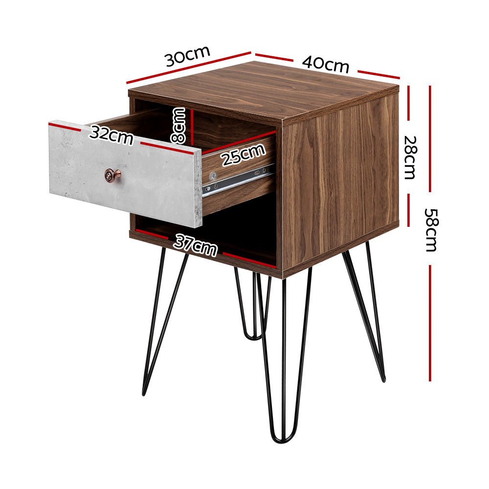 Thorold Wooden Bedside Tables - Grey & Walnut