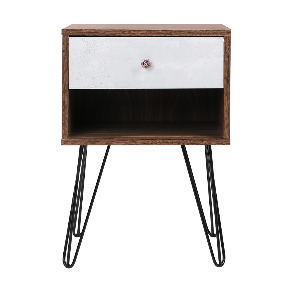 Thorold Wooden Bedside Tables - Grey & Walnut