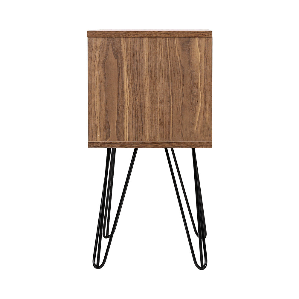 Thorold Wooden Bedside Tables - Grey & Walnut