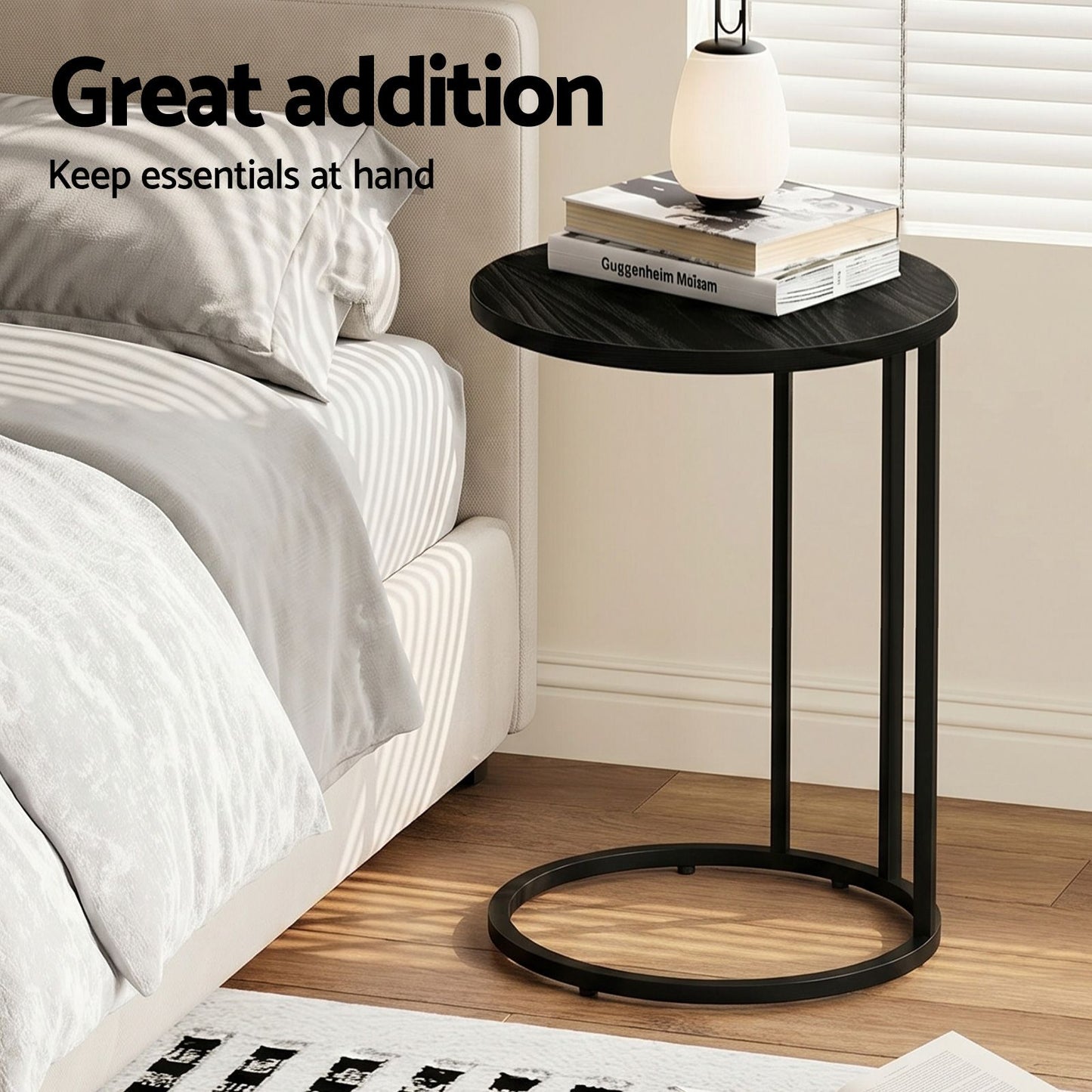 Ioannis C Shaped End Table Set of 2 Coffee Table Side Table Round Black