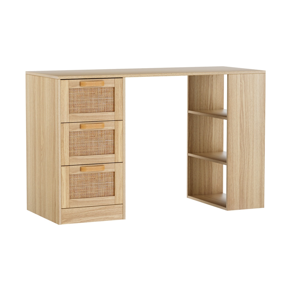 Artiss Computer Desk Drawer Shelf Home Office Study Table Rattan Oak 120cm