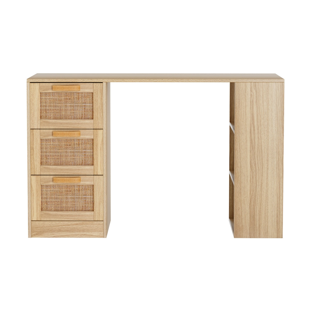 Artiss Computer Desk Drawer Shelf Home Office Study Table Rattan Oak 120cm