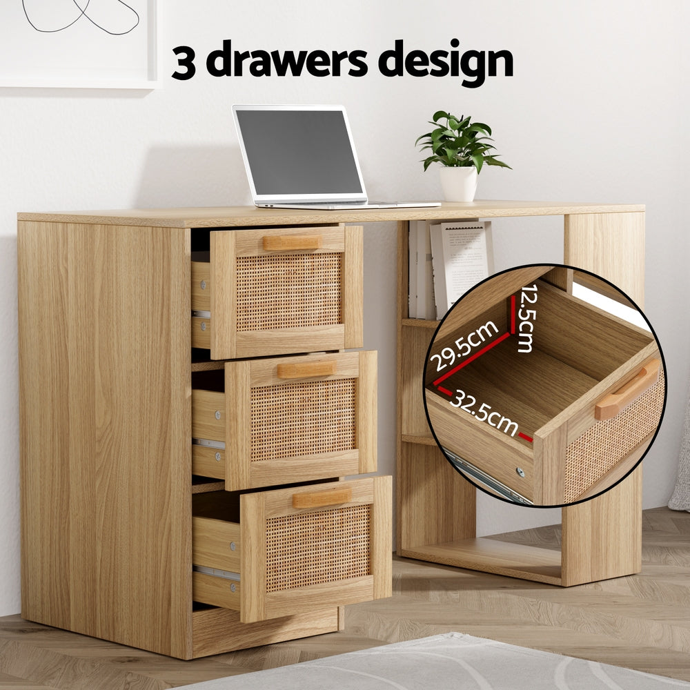 Artiss Computer Desk Drawer Shelf Home Office Study Table Rattan Oak 120cm