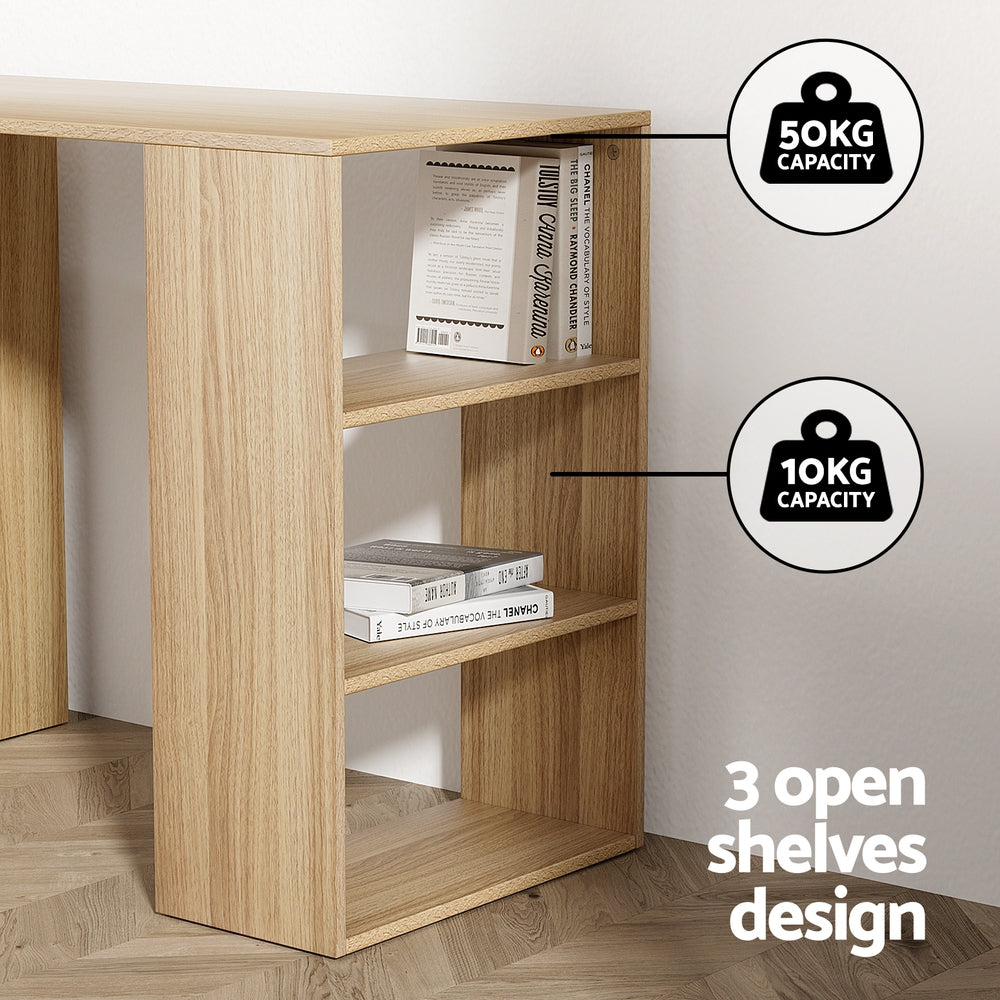 Artiss Computer Desk Drawer Shelf Home Office Study Table Rattan Oak 120cm