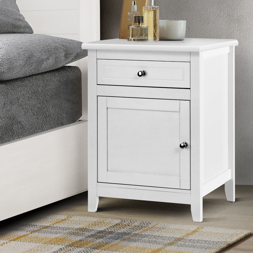Comeau Wooden Bedside Tables Big Storage Cabinet Nightstand Lamp Chest with 2 Drawers - White