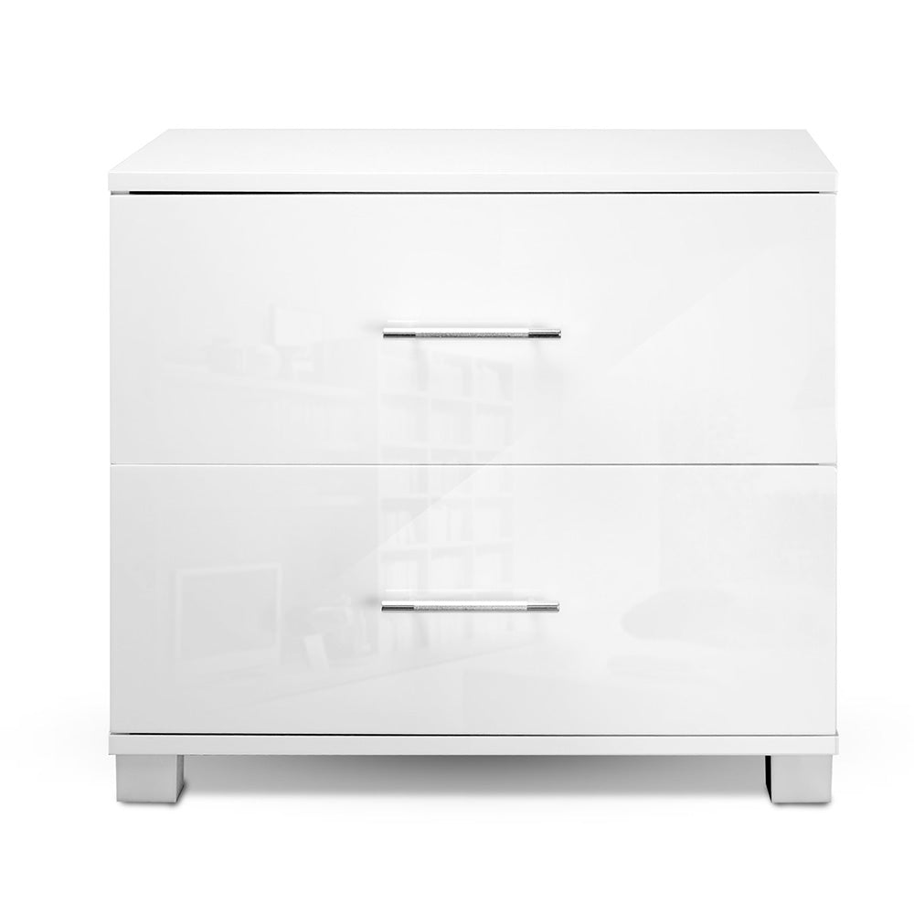 Dorval Wood High Gloss Bedside Tables with 2 Drawers - White
