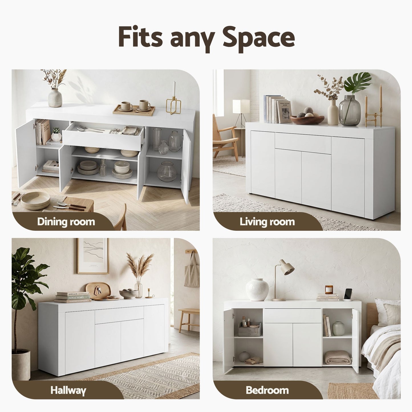 Caius Buffet Sideboard Cabinet 180cm Cupboard Pantry Storage Drawer - White