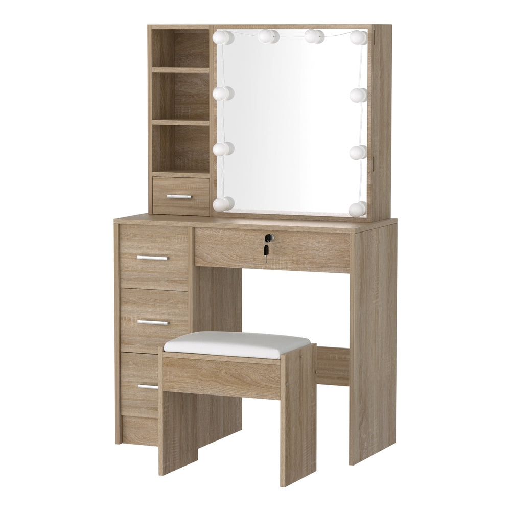 Dressing Table Set Stool 10 Led Bulbs - Wood