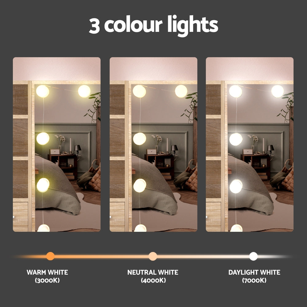 Dressing Table Set Stool 10 Led Bulbs - Wood