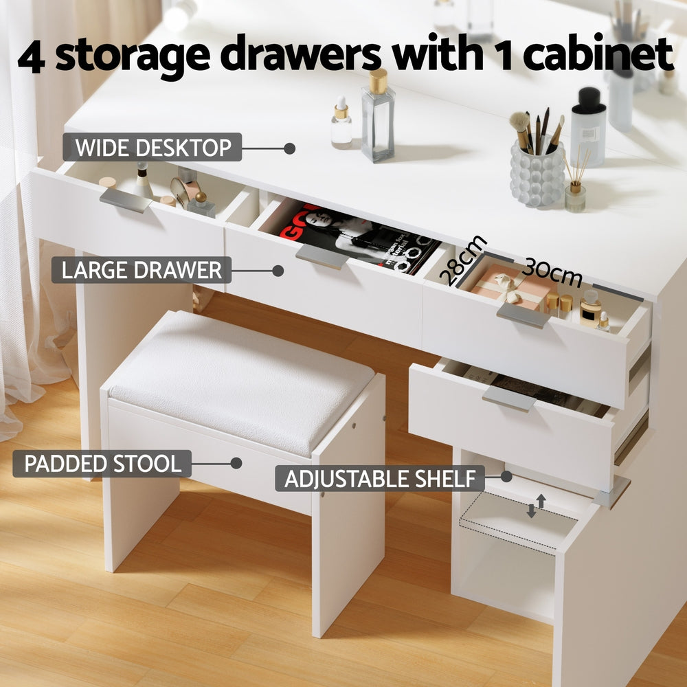 Dressing Table Set Stool 10 Led Bulbs - White