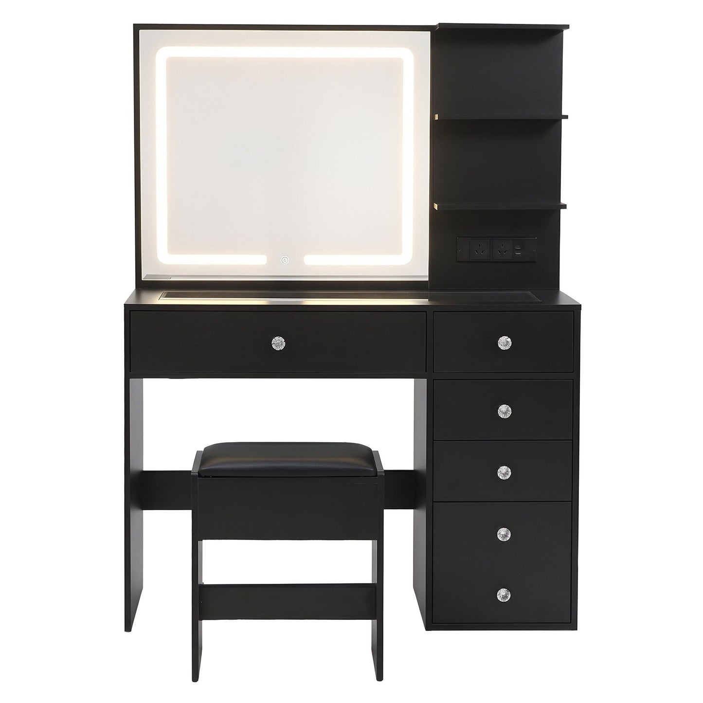 Dressing Table LED Vanity Desk Set Stool - Black