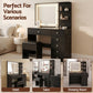 Dressing Table LED Vanity Desk Set Stool - Black