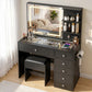 Dressing Table LED Vanity Desk Set Stool - Black