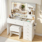 Dressing Table LED Vanity Desk Set Stool - White