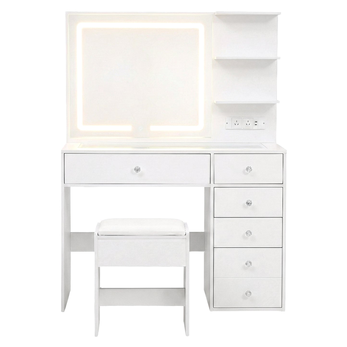 Dressing Table LED Vanity Desk Set Stool - White