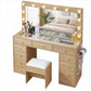Dressing Table Vanity Desk Set Stool LED Bulbs - Wood