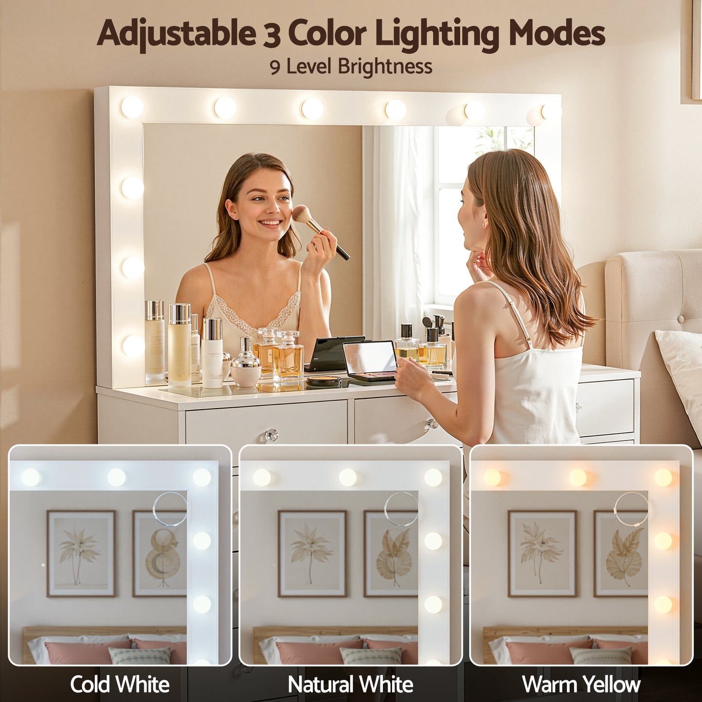 Dressing Table Vanity Desk Set Stool LED Bulbs - White