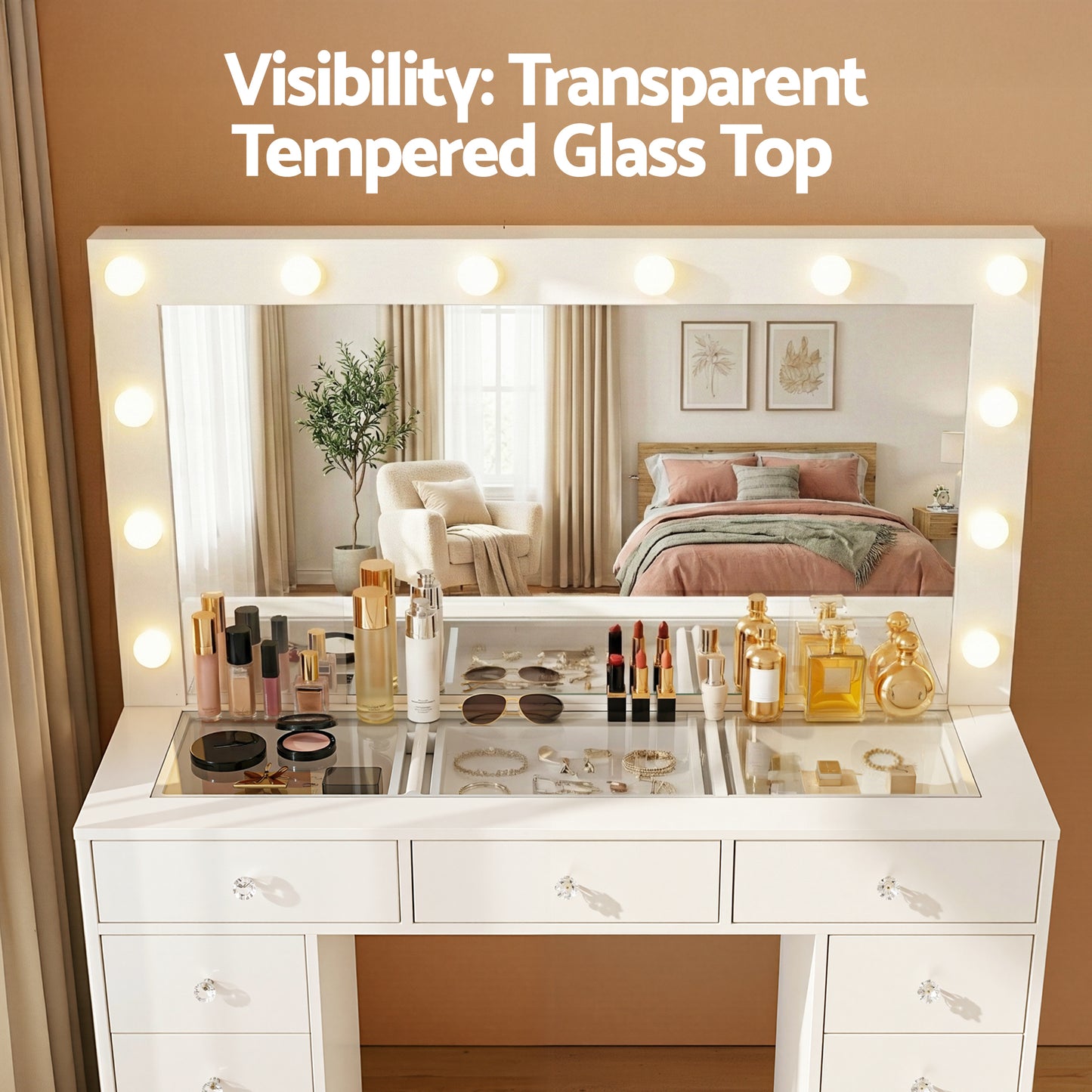 Dressing Table Vanity Desk Set Stool LED Bulbs - White