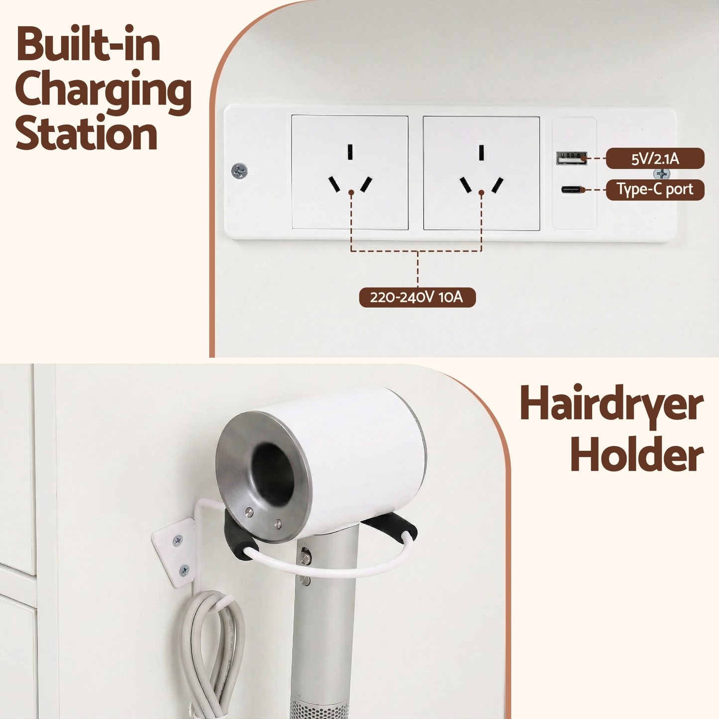 Dressing Table Vanity Desk Set Stool LED Bulbs - White