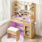 Dressing Table Vanity Desk Set 10 LED Bulbs RGB Light - Wood