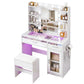 Dressing Table Vanity Desk Set 10 LED Bulbs RGB Light - White