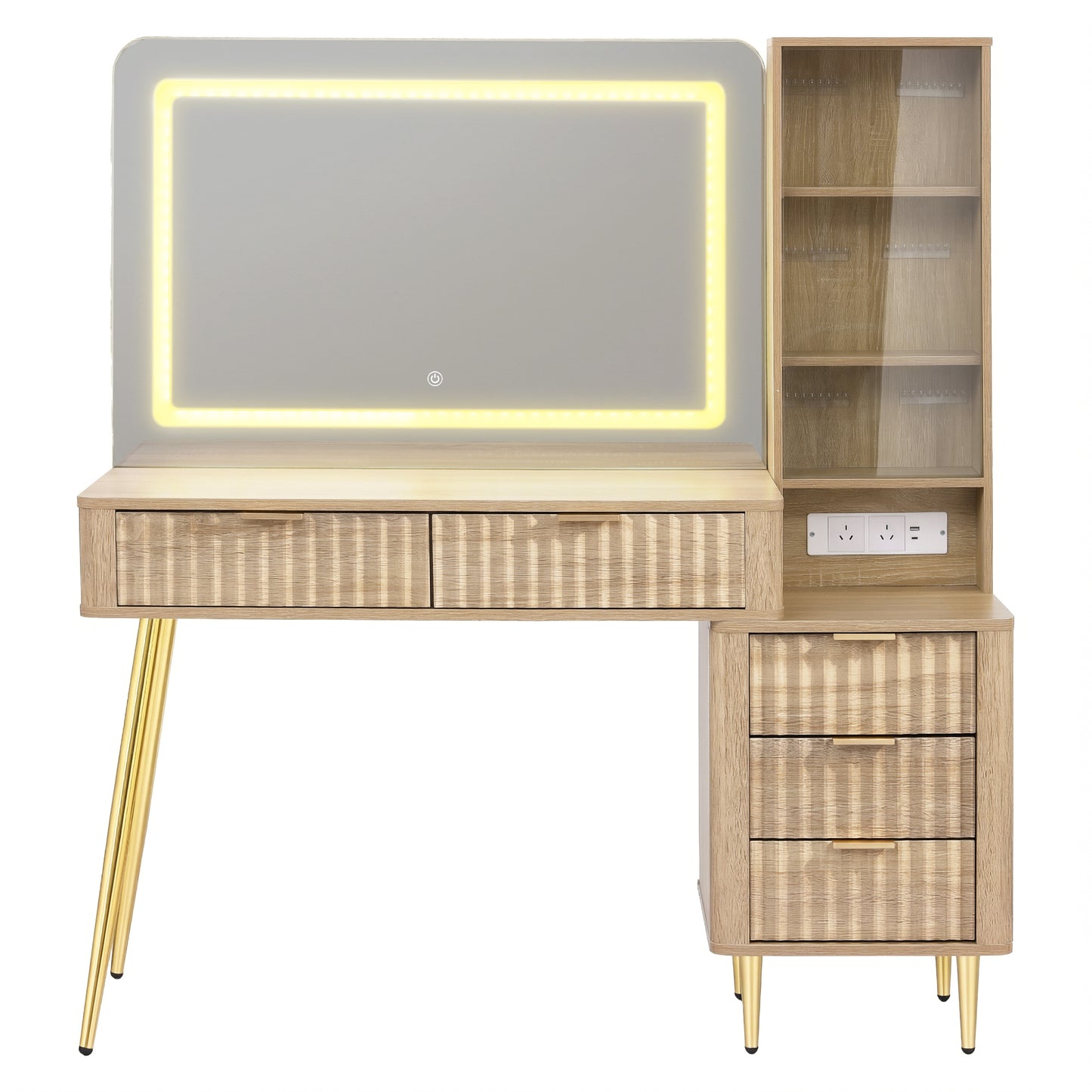 Dressing Table LED Vanity Desk Charging Station - Wood