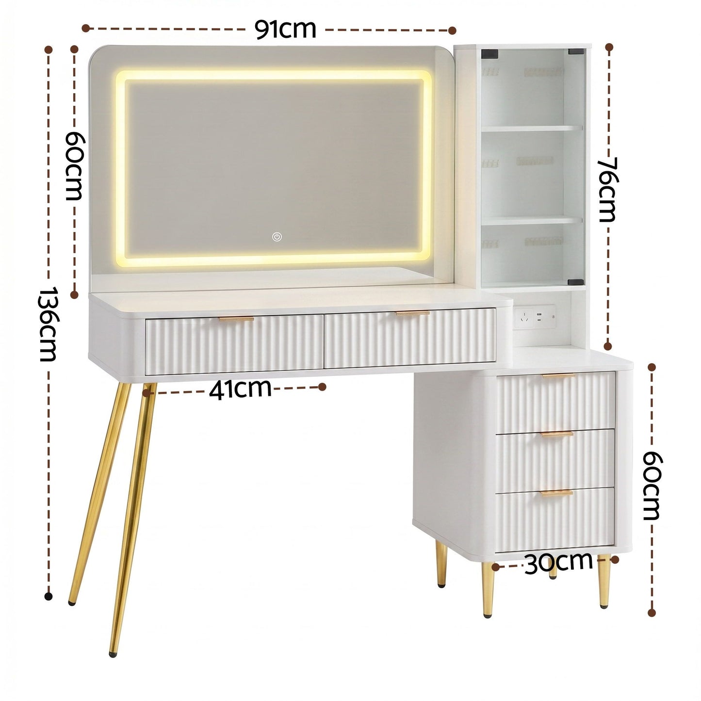 Dressing Table LED Vanity Desk Charging Station - White