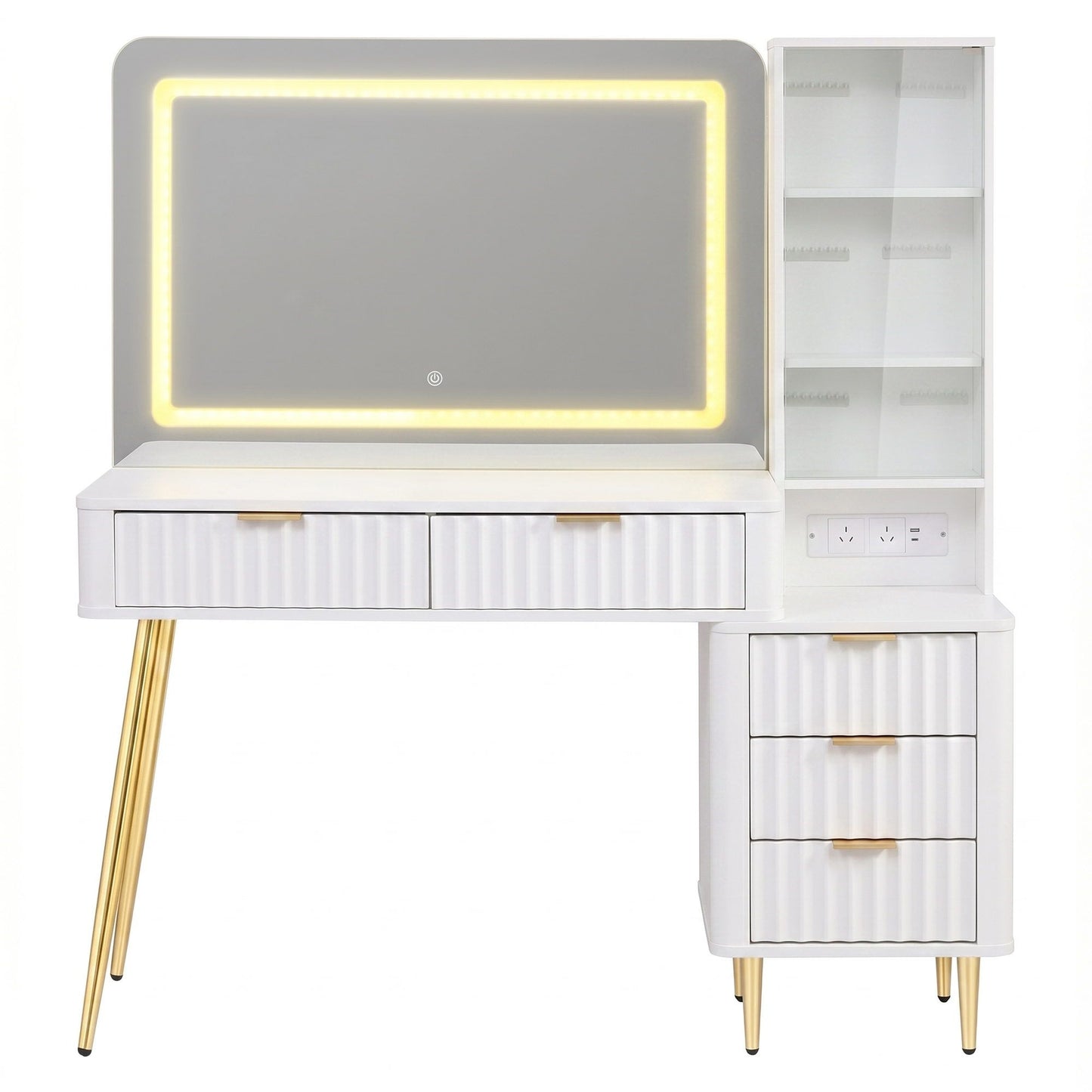 Dressing Table LED Vanity Desk Charging Station - White