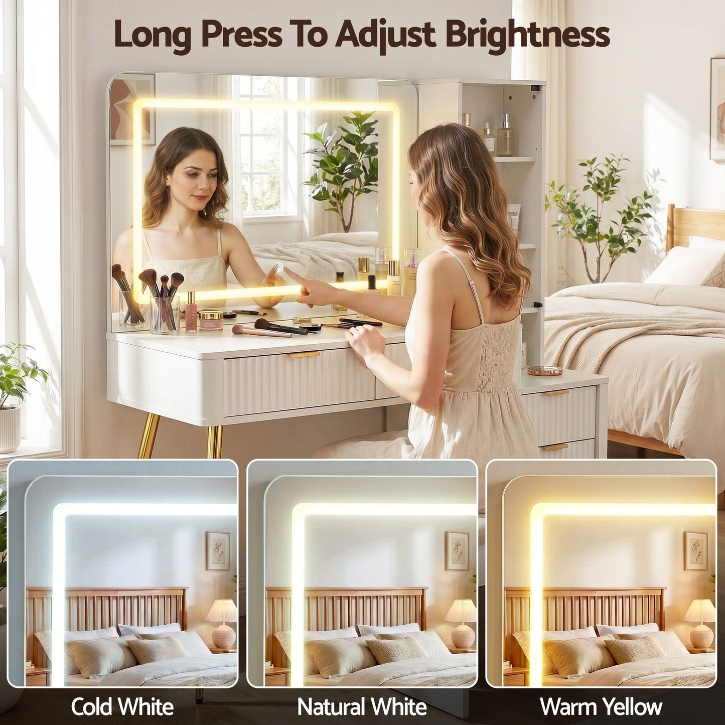 Dressing Table LED Vanity Desk Charging Station - White