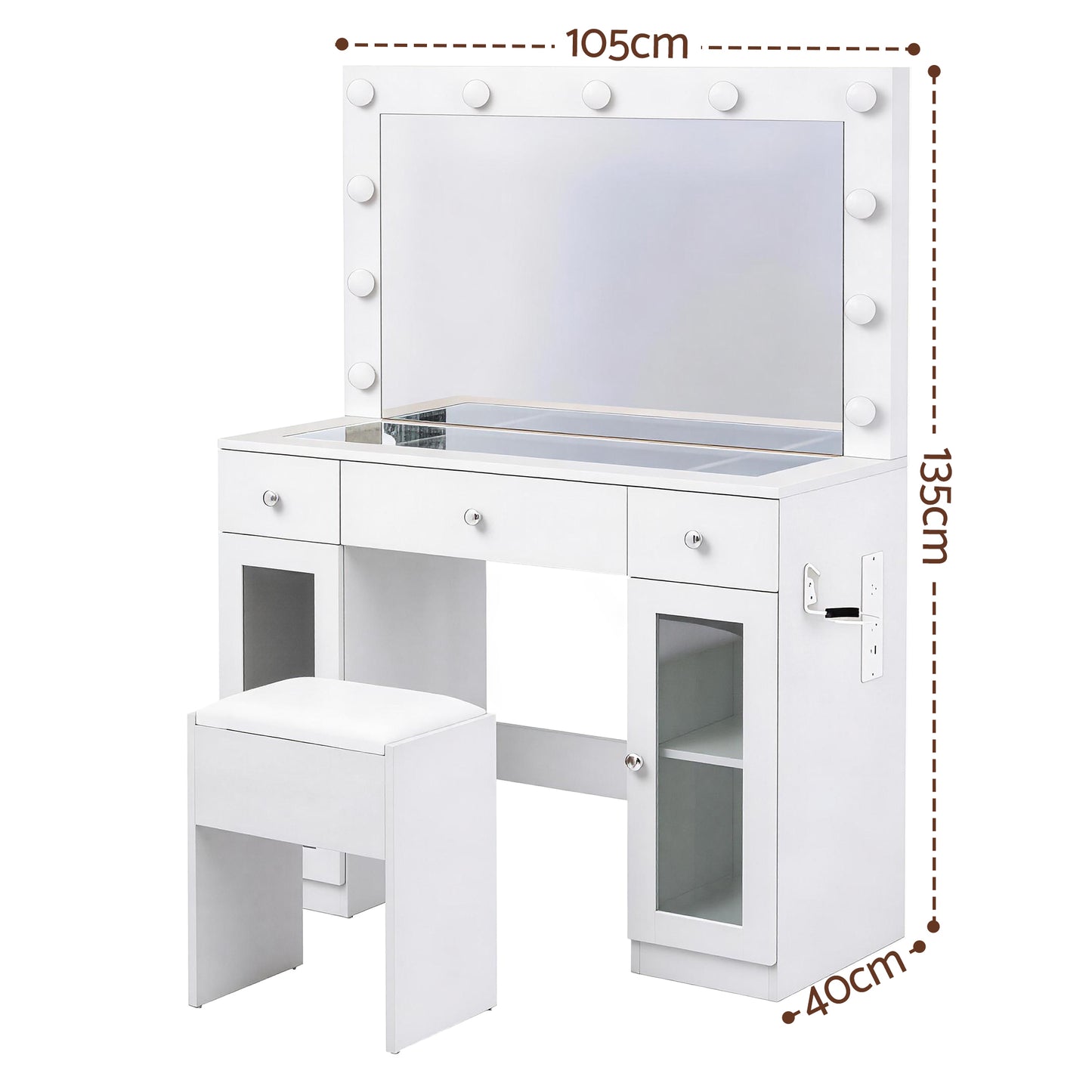 Dressing Table Vanity Desk Set LED Bulbs RGB Light - White