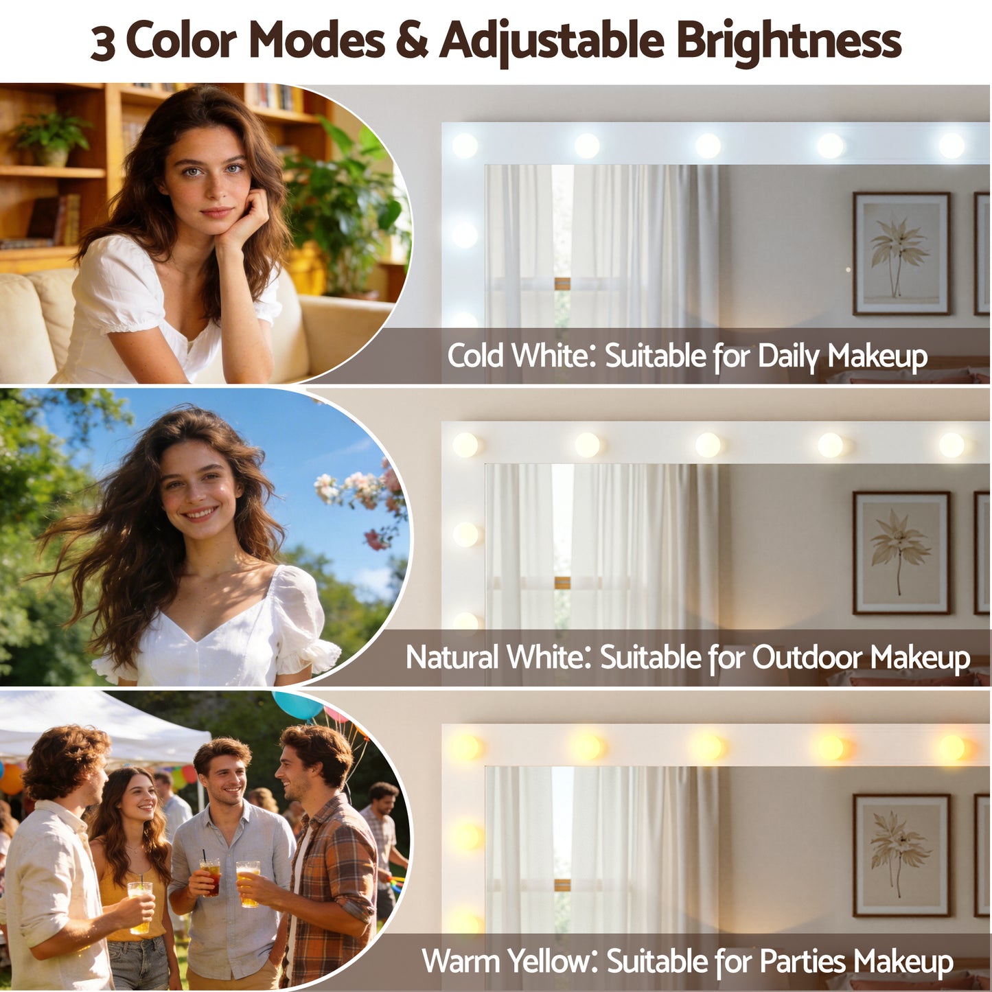 Dressing Table Vanity Desk Set LED Bulbs RGB Light - White