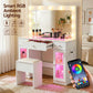 Dressing Table Vanity Desk Set LED Bulbs RGB Light - White