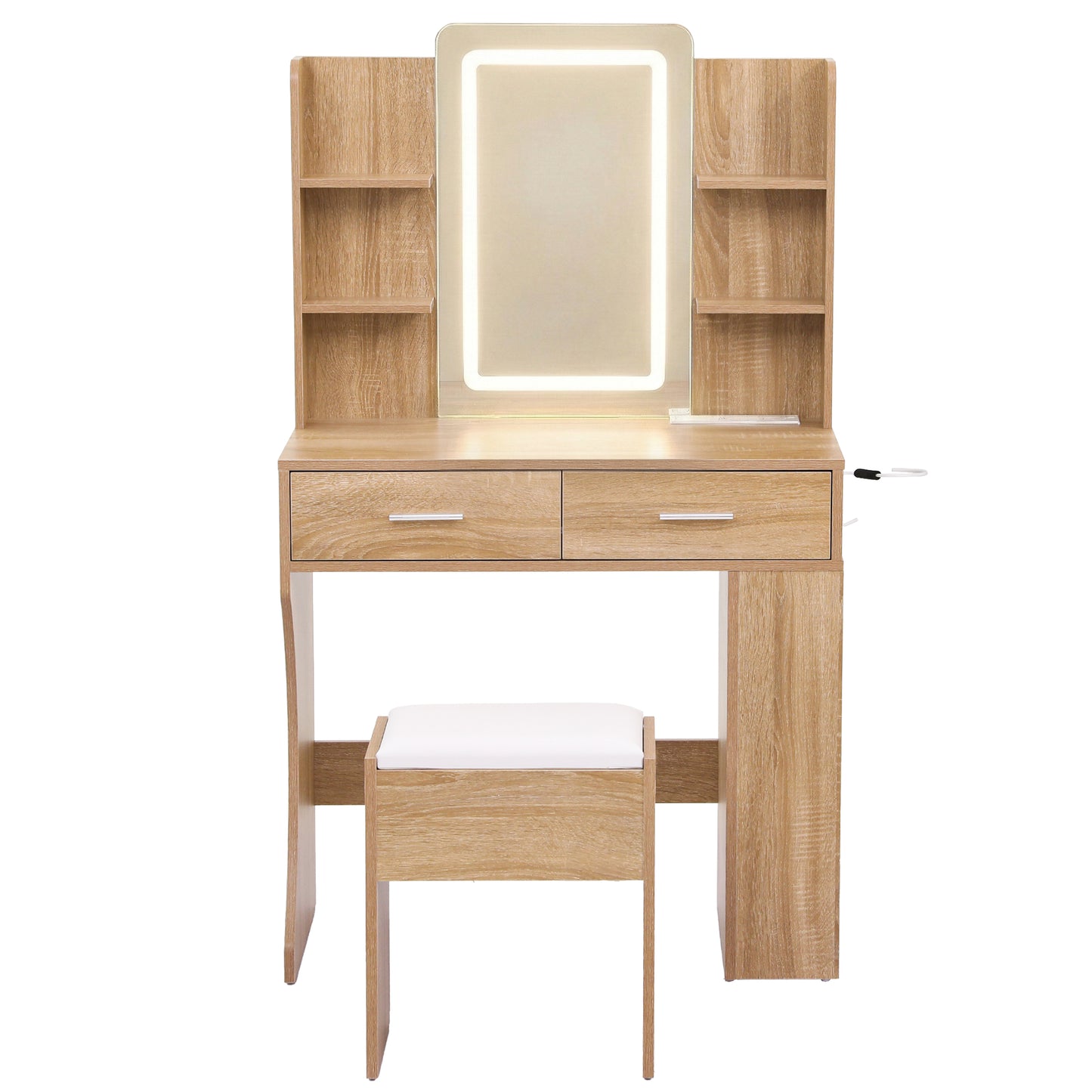 Dressing Table LED Vanity Desk Set Stool - Wood