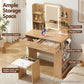 Dressing Table LED Vanity Desk Set Stool - Wood