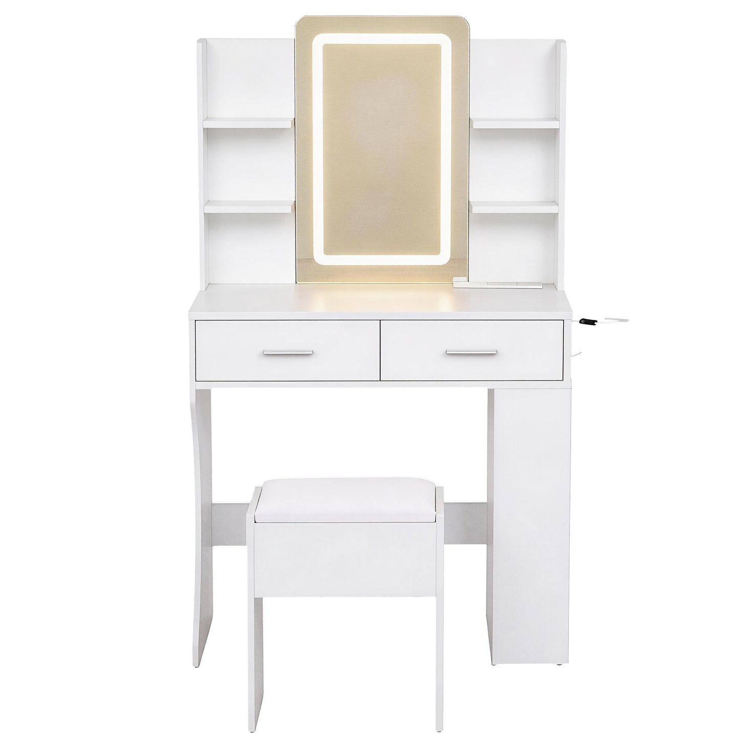 Dressing Table LED Vanity Desk Set Stool - White