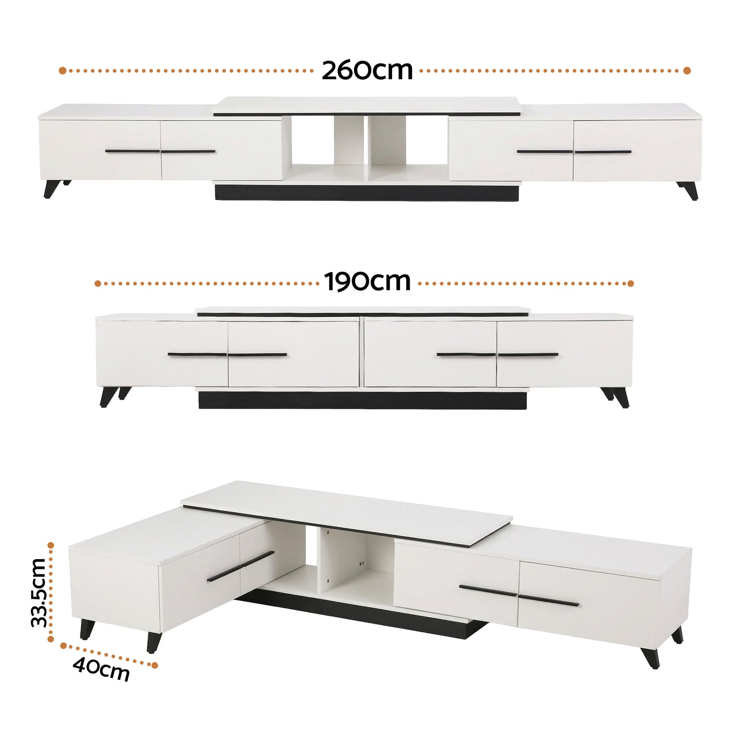 Briseis Extendable TV Cabinet Entertainment Unit Stand - White