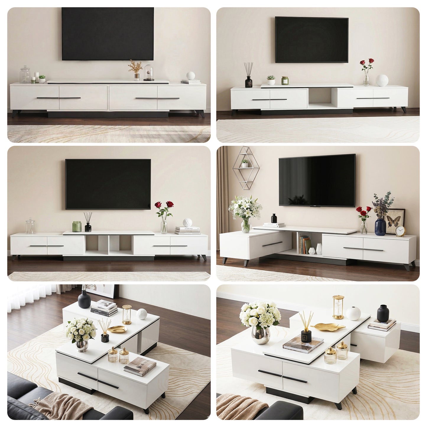 Briseis Extendable TV Cabinet Entertainment Unit Stand - White