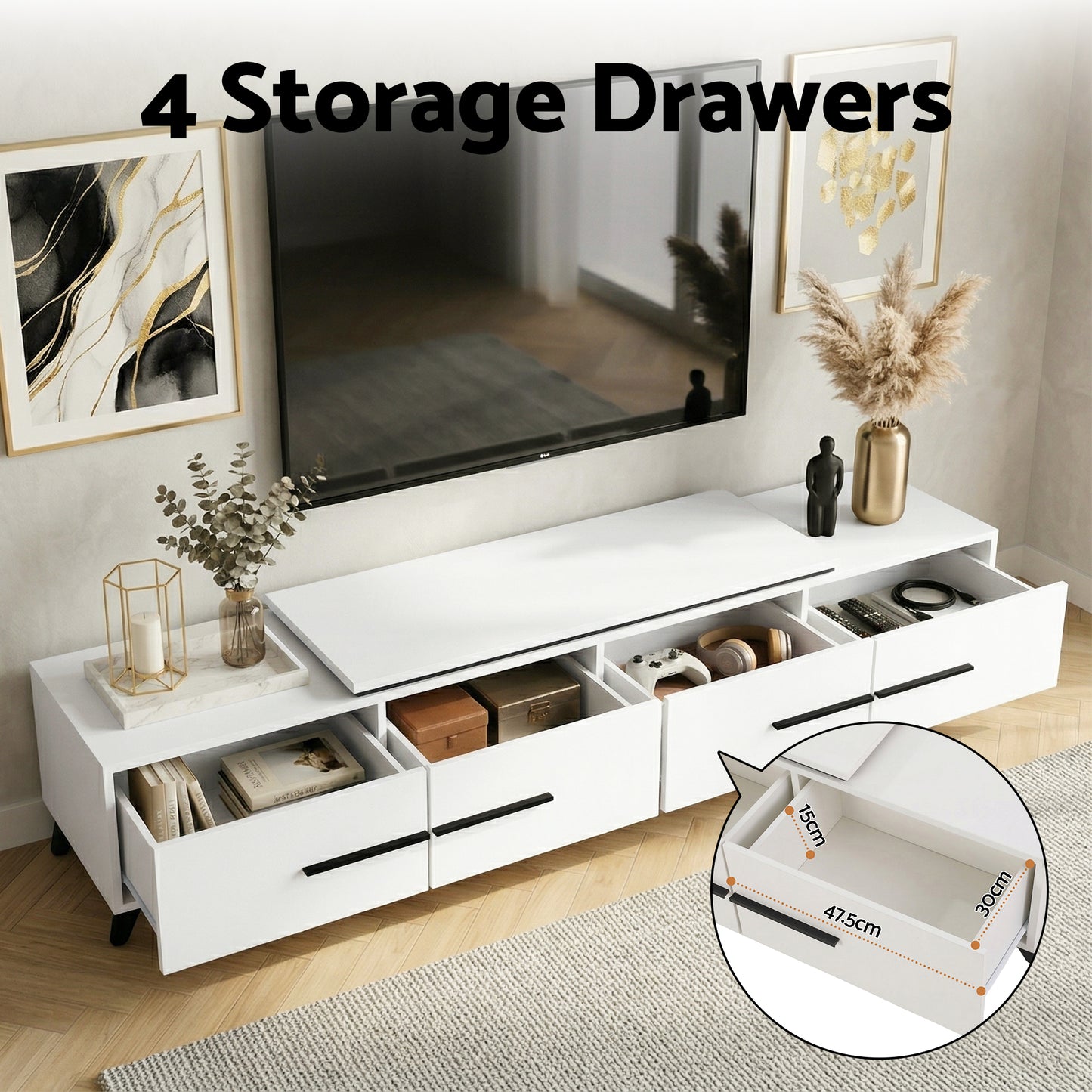Briseis Extendable TV Cabinet Entertainment Unit Stand - White