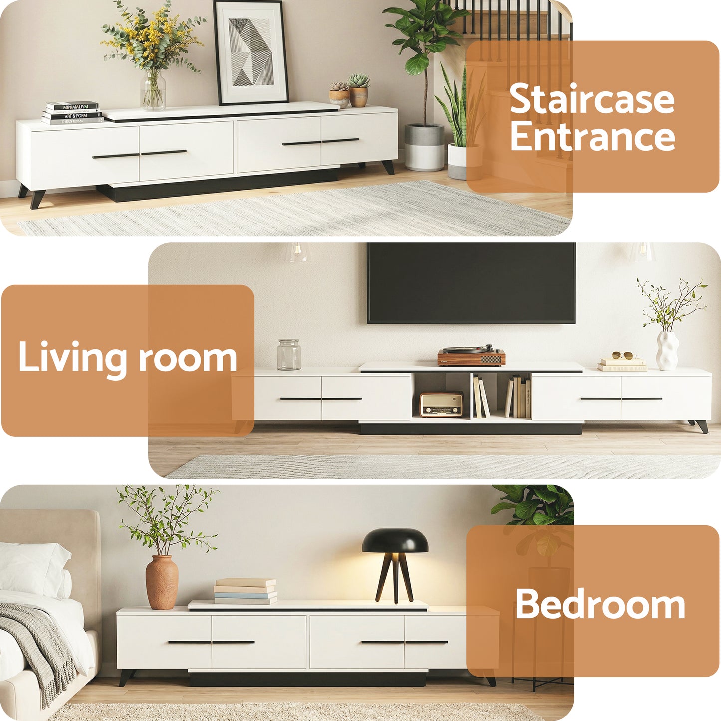 Briseis Extendable TV Cabinet Entertainment Unit Stand - White