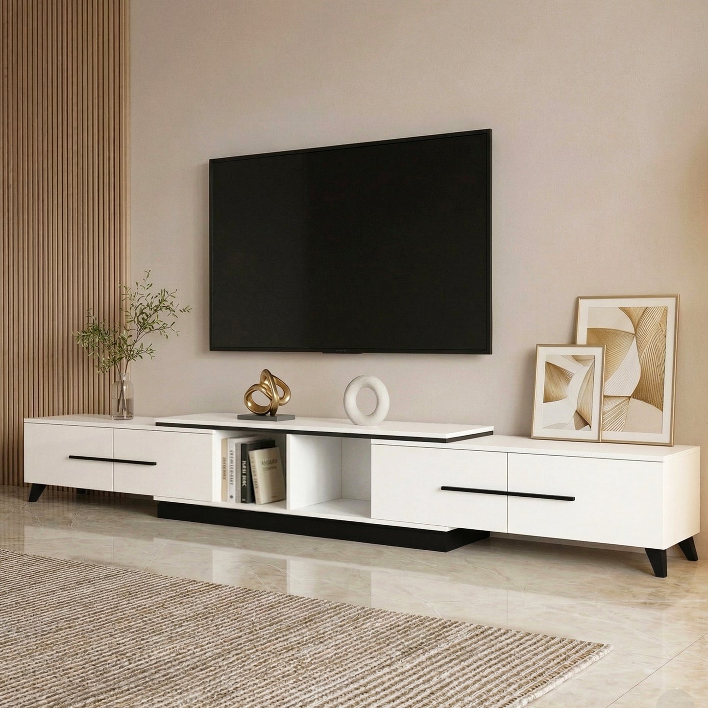 Briseis Extendable TV Cabinet Entertainment Unit Stand - White