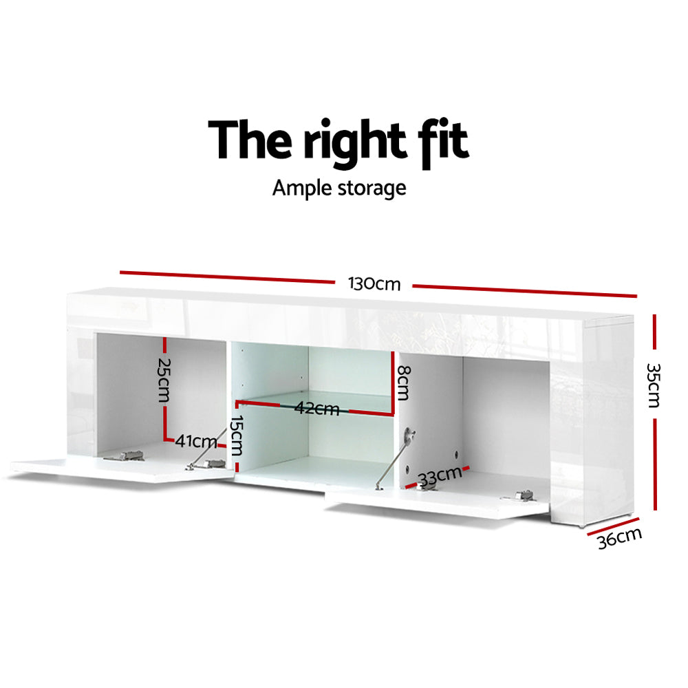 Viola 130cm High Gloss TV Stand Entertainment Unit Storage Cabinet Tempered Glass Shelf - White